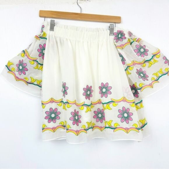 English Factory Embroidered Off The Shoulder Chiffon Blouse Top Small - Picture 5 of 8